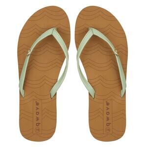 QWAVE Womens Medallion Sage Green Tan Coastal Beach Flip Flops Size 6.5 New